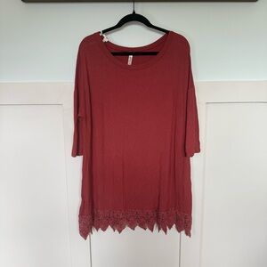 EMERALD TUNIC Top Women's 3X‎ Rust Red Orange Short Sleeve Lace Crochet Trim Y2K